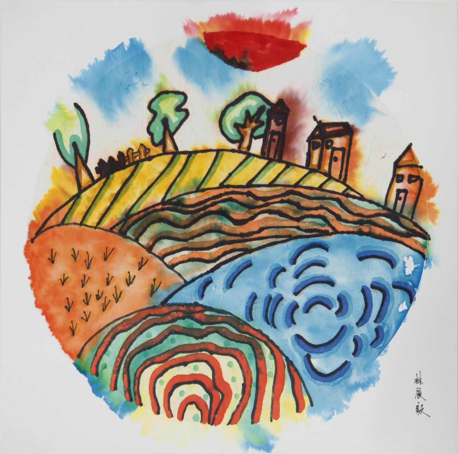 乡村，儿童画，林展毅（8岁）